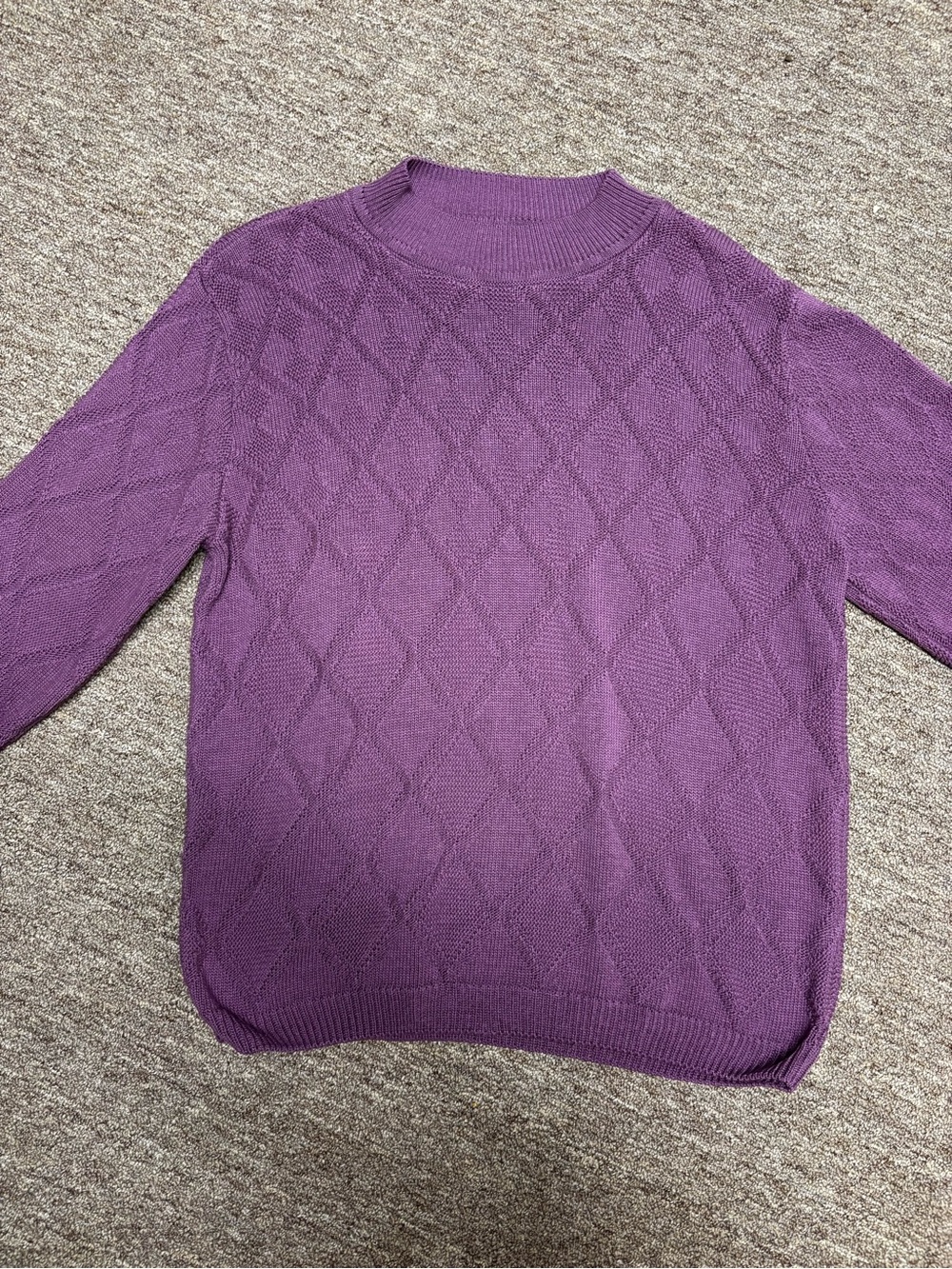 Alfred Dunner Purple Diamond Argyle Knit Sweater Long Sleeve Crewneck XL